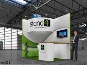 small exhibition stand with curved header