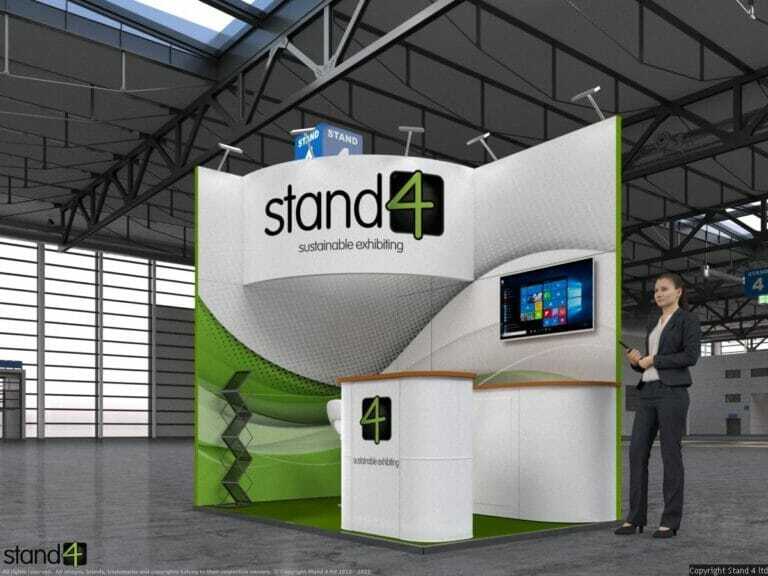 small exhibition stand with curved header
