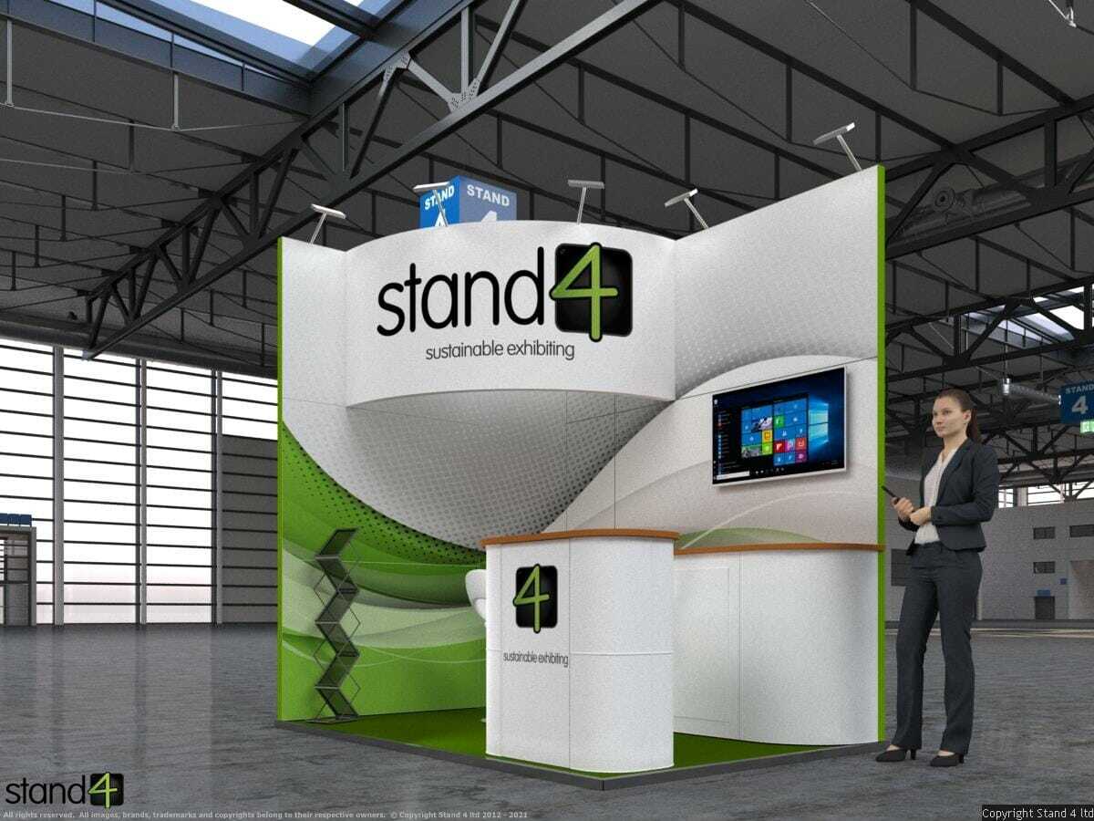 small exhibition stand with curved header